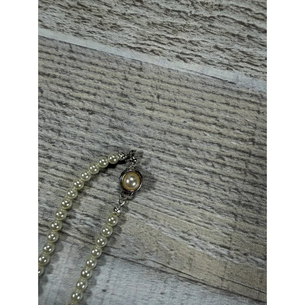 Vintage Faux Pearl Necklace 16 Inch Cream Beaded Strand Decorative Clasp
